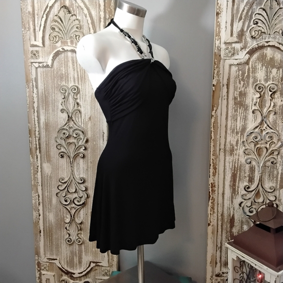 Vintage Love & Love Little Black Mini Dress with Jeweled Halter Small - Picture 3 of 10